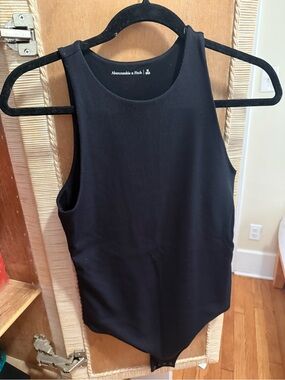 Abercrombie & Fitch Black Ribbed Tank Bodysuit with High Neck